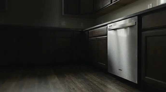 Technician repairing a dishwasher in a Syracuse kitchen
