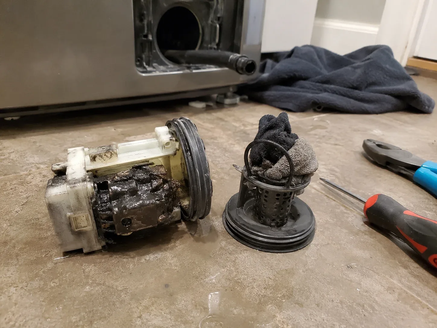 Front-load washer that stopped draining, drum full of water